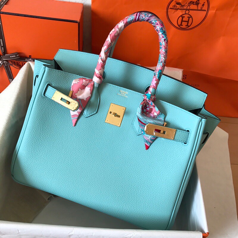 Hermes Birkin 35CM Togo Leather Handbag Blue Atoll